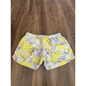 KUT From The Kloth Shorts Womens 2 Yellow Floral Linen Pull On Elastic Waist 3"